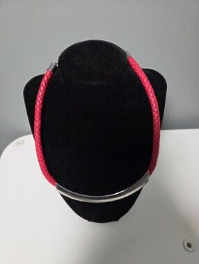 NWT Red Braided Necklace with Silver- Toned Bar